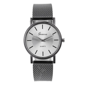 Geneva Woman's Single Color Quartz Watch Mesh Strap