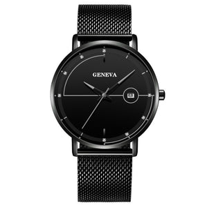 Geneva Men's Ultra-thin Stainless Steel Calendar Watch