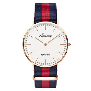 Geneva Unisex Tri-Colored Nylon Strap Quartz Watch Unisex