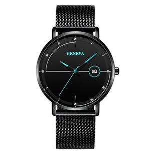 Geneva Men's Ultra-thin Stainless Steel Calendar Watch