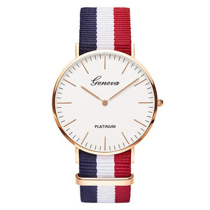 Geneva Unisex Tri-Colored Nylon Strap Quartz Watch Unisex