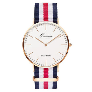 Geneva Unisex Tri-Colored Nylon Strap Quartz Watch Unisex