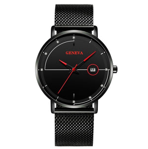 Geneva Men's Ultra-thin Stainless Steel Calendar Watch