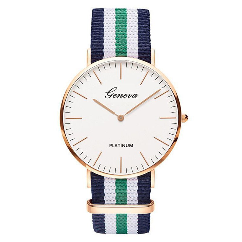 Geneva Unisex Tri-Colored Nylon Strap Quartz Watch Unisex